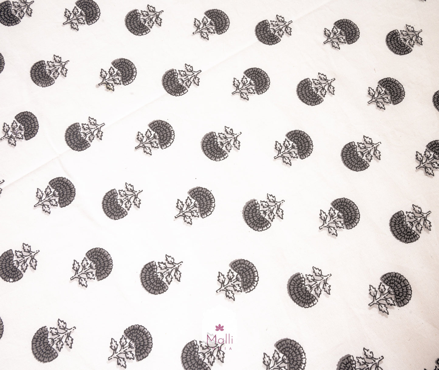 Grey marigold buti - Pure cotton double bedsheet handblock printed