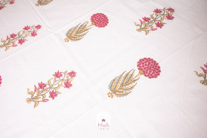 Peach bouquet with yellow leaves - Pure cotton double bedsheet handblock printed (Super king)