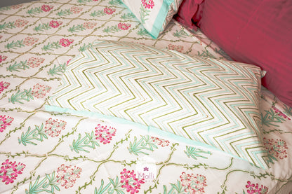 Pink wallflower jaal - Pure cotton double bedsheet handblock printed (Super king)