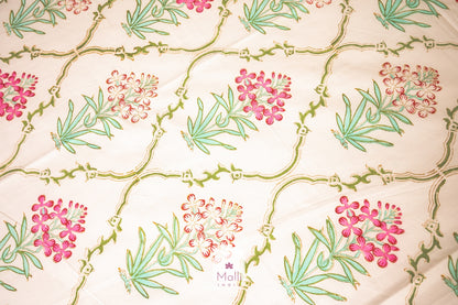 Pink wallflower jaal - Pure cotton double bedsheet handblock printed (Super king)