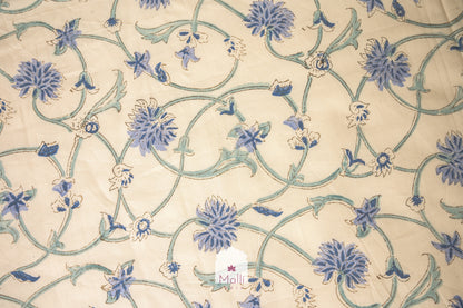 Blue jaal on beige - Pure cotton double bedsheet handblock printed
