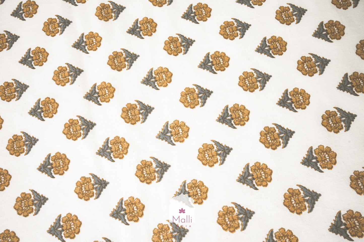 Mustard & grey floral but - Pure cotton double bedsheet handblock printed (Super king)