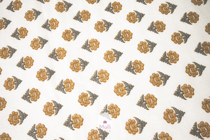 Mustard & grey floral but - Pure cotton double bedsheet handblock printed (Super king)