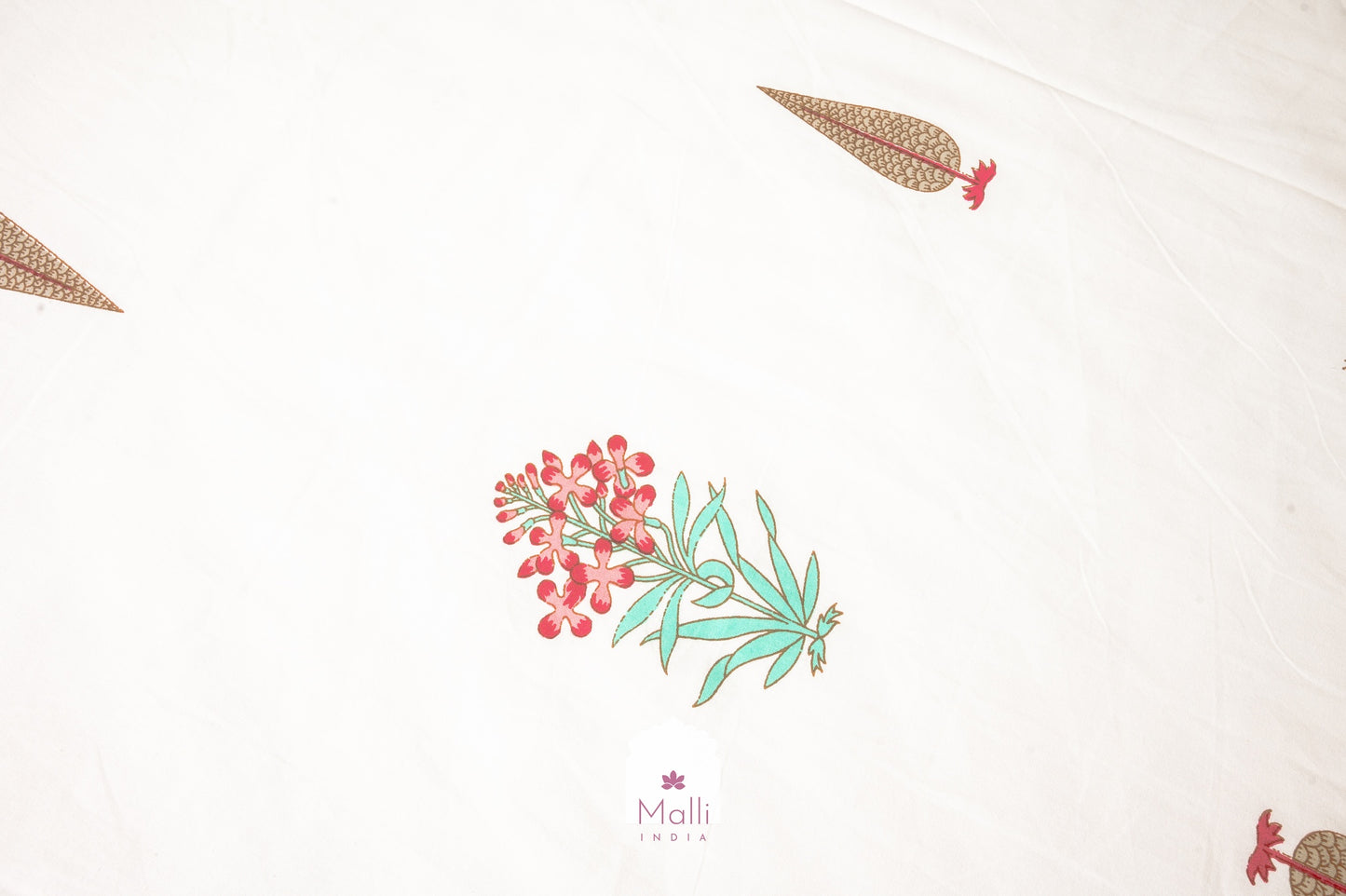 Pink madhumalti flowers with jaal border - Pure cotton double bedsheet handblock printed (Super king)