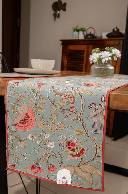 Pink & grey - Runner & placemat set for 6 seater