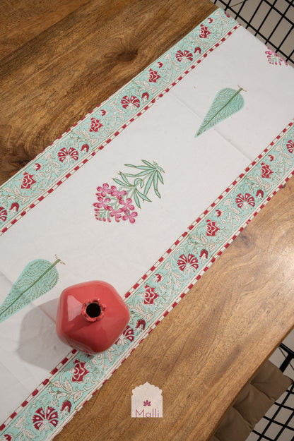 Pink & green madhumalti florals - 6 seater runner in canvas cotton