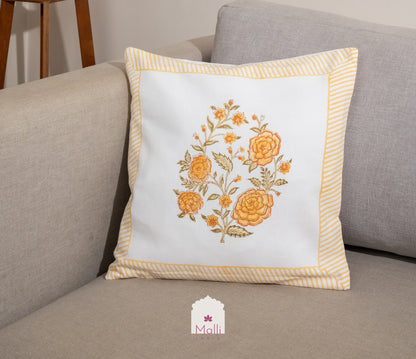 Yellow roses - Cushion cover in handblock print