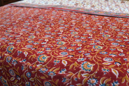 Red blooming gardens handblock printed pure mulmul dohar