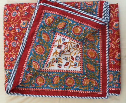 Red blooming gardens handblock printed pure mulmul dohar