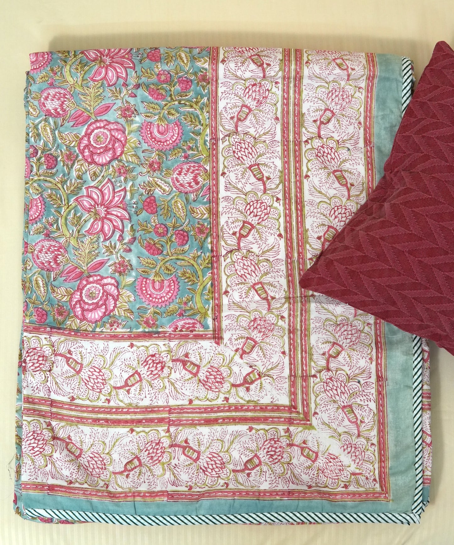 Turquoise royals handblock printed pure mulmul dohar