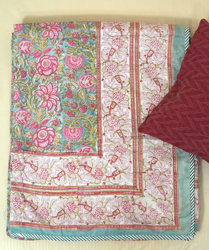 Turquoise royals handblock printed pure mulmul dohar