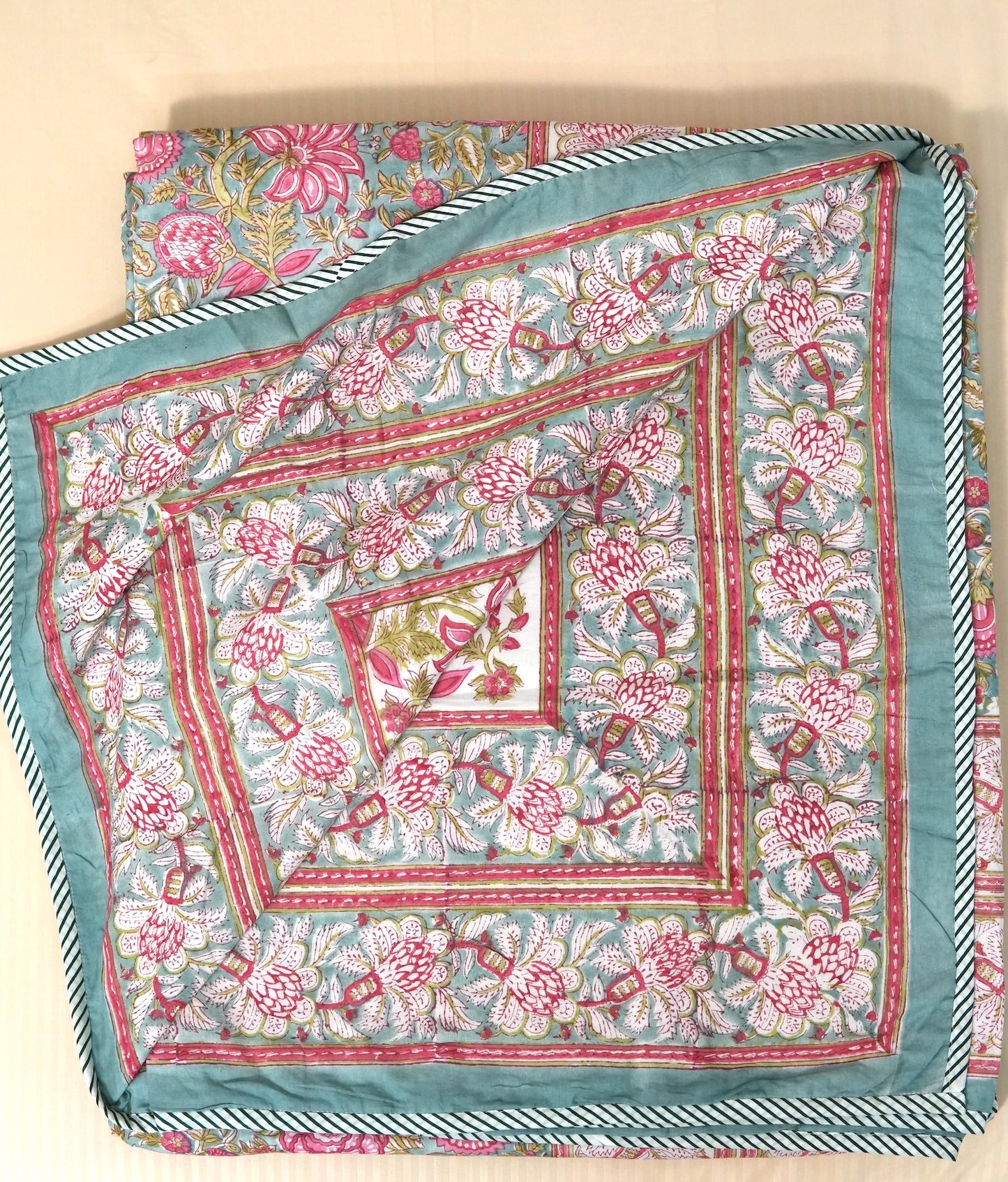 Turquoise royals handblock printed pure mulmul dohar