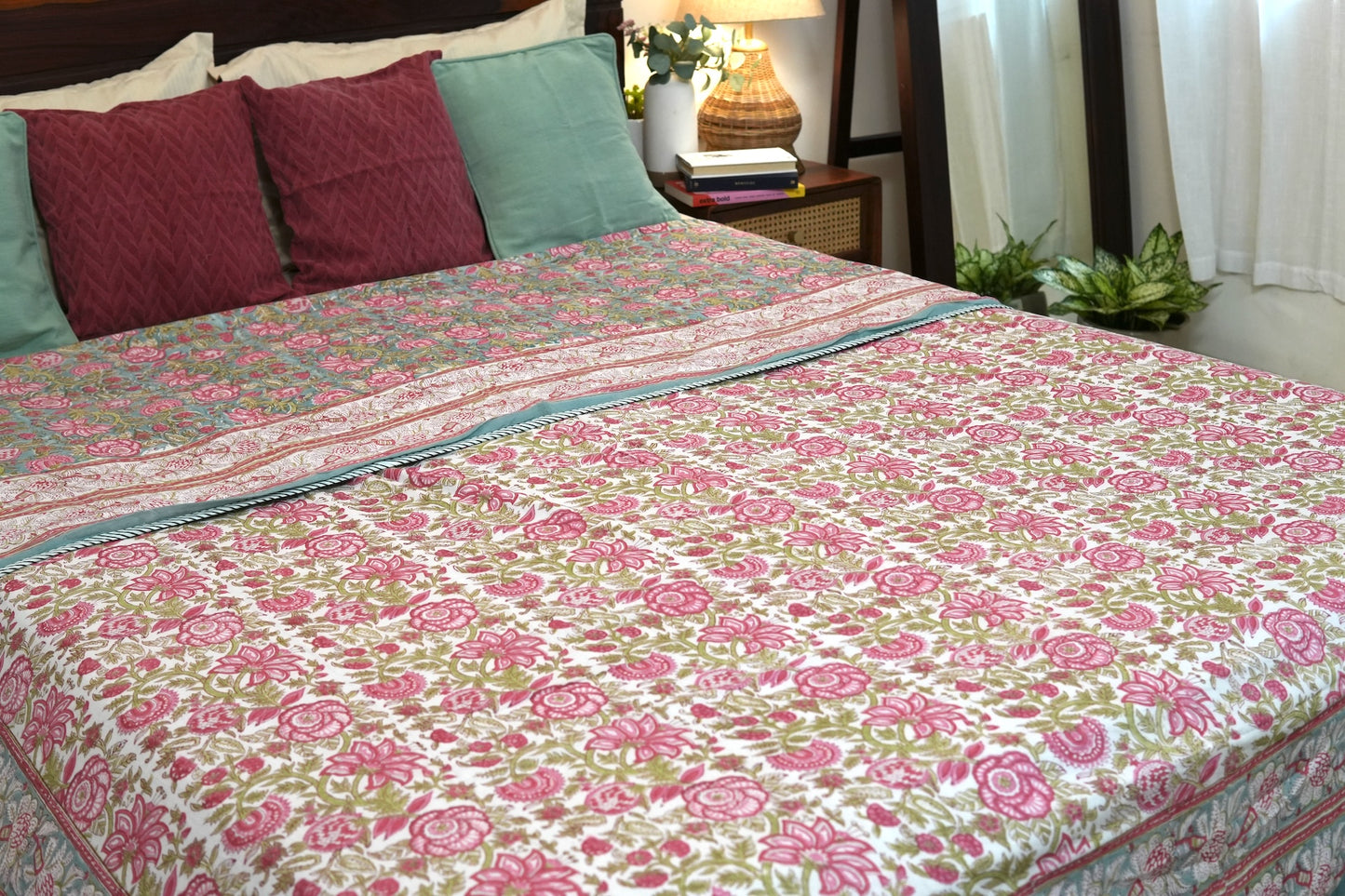 Turquoise royals handblock printed pure mulmul dohar