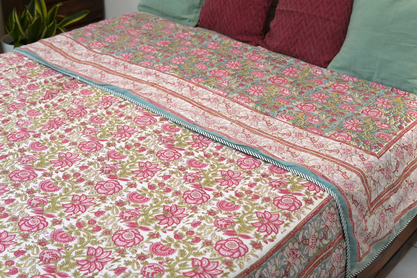 Turquoise royals handblock printed pure mulmul dohar