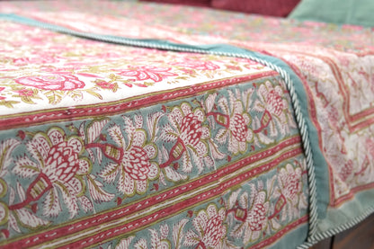Turquoise royals handblock printed pure mulmul dohar