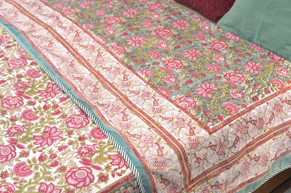 Turquoise royals handblock printed pure mulmul dohar