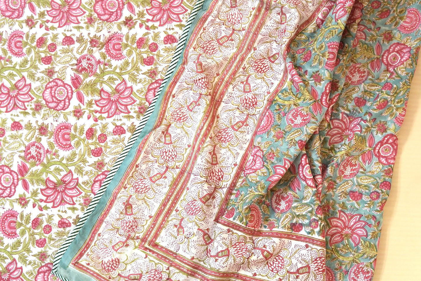 Turquoise royals handblock printed pure mulmul dohar
