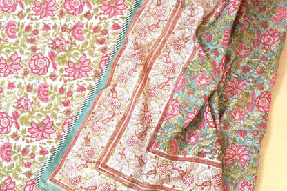 Turquoise royals handblock printed pure mulmul dohar