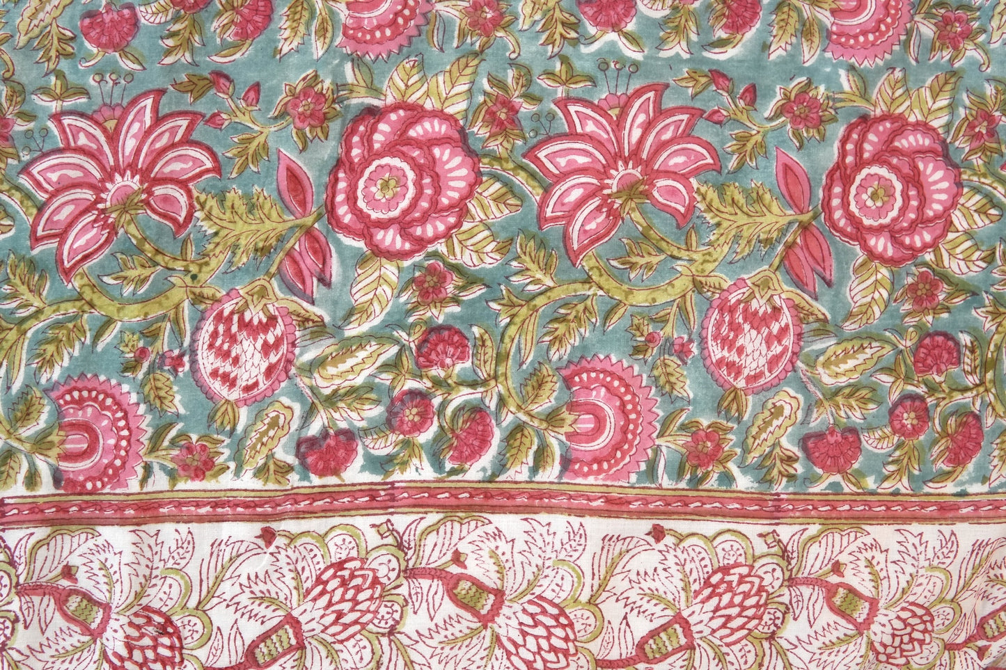 Turquoise royals handblock printed pure mulmul dohar