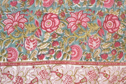 Turquoise royals handblock printed pure mulmul dohar