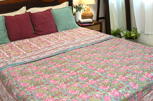 Turquoise royals handblock printed pure mulmul dohar