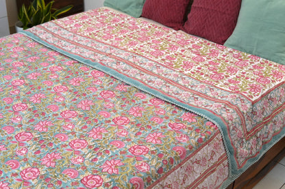 Turquoise royals handblock printed pure mulmul dohar