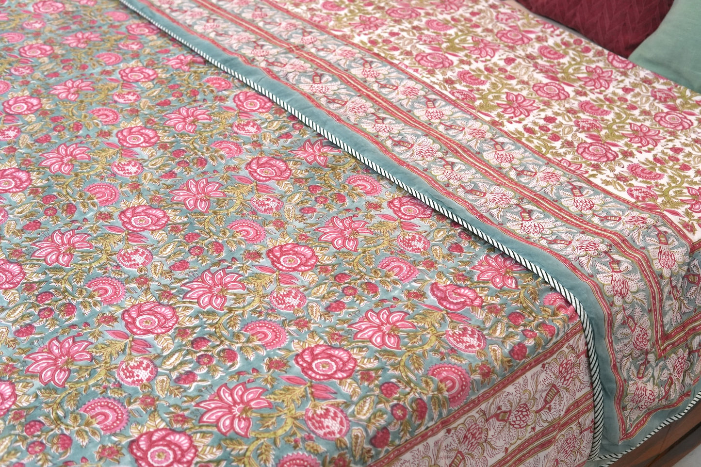 Turquoise royals handblock printed pure mulmul dohar