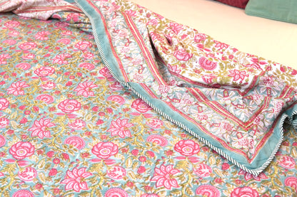 Turquoise royals handblock printed pure mulmul dohar