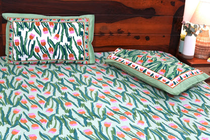 Tulips garden - Pure cotton King / Queen size double bedsheet