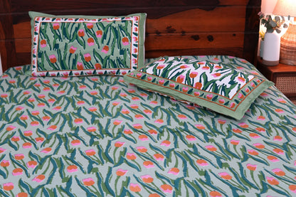 Tulips garden - Pure cotton King / Queen size double bedsheet