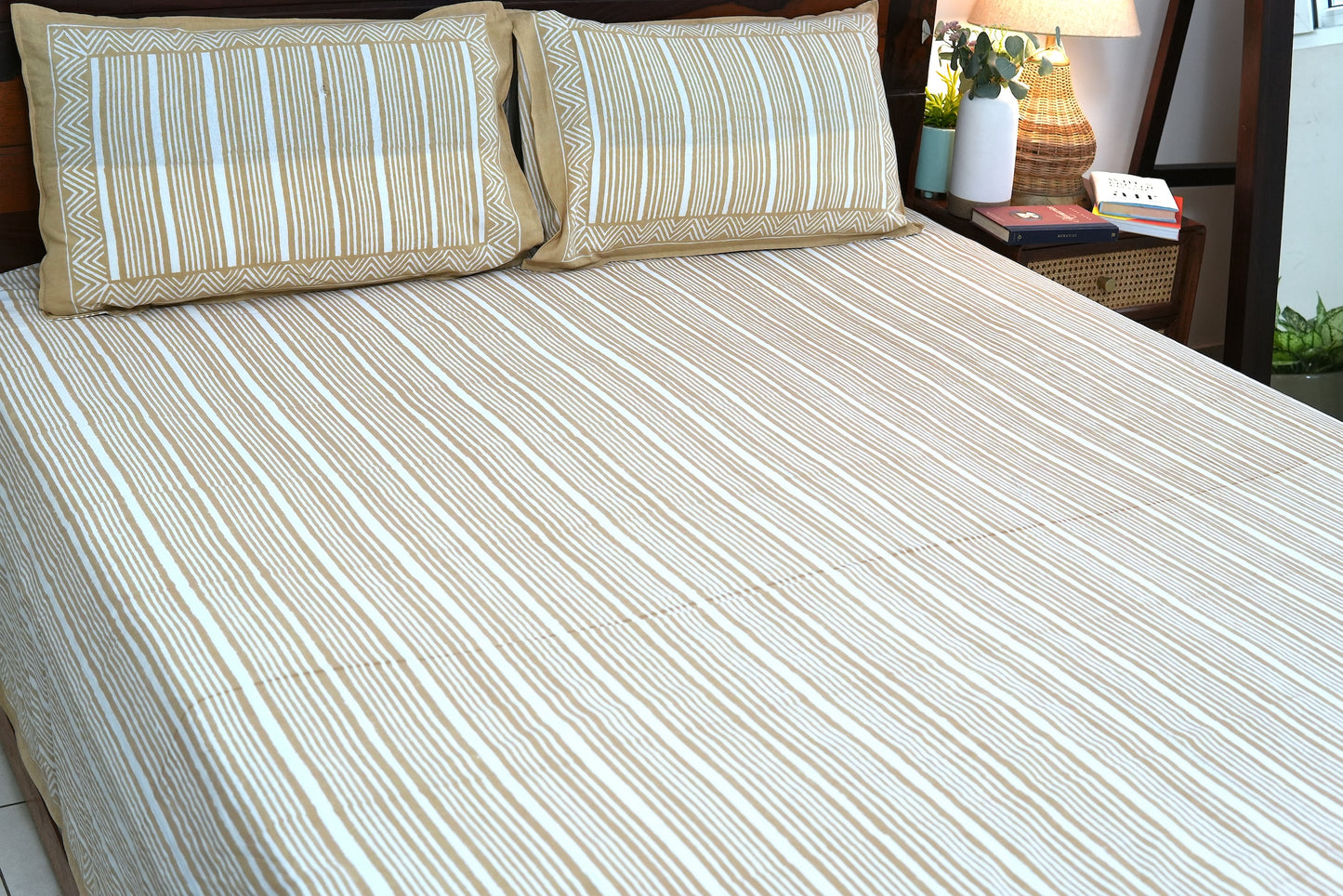 Beige stripes - Pure cotton King / Queen size double bedsheet