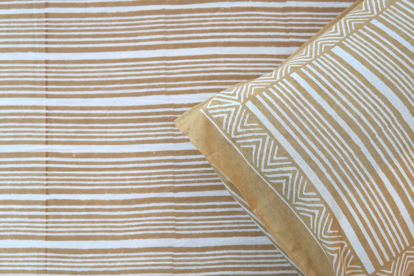 Beige stripes - Pure cotton King / Queen size double bedsheet