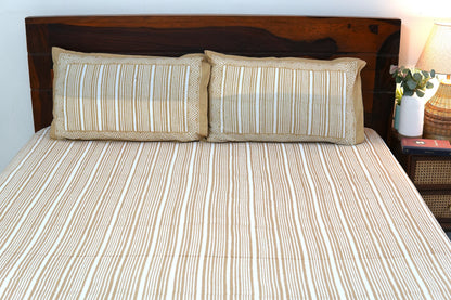 Beige stripes - Pure cotton King / Queen size double bedsheet