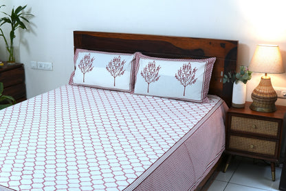 Cherry red jharokha - Pure cotton King / Queen size double bedsheet