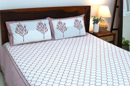 Cherry red jharokha - Pure cotton King / Queen size double bedsheet