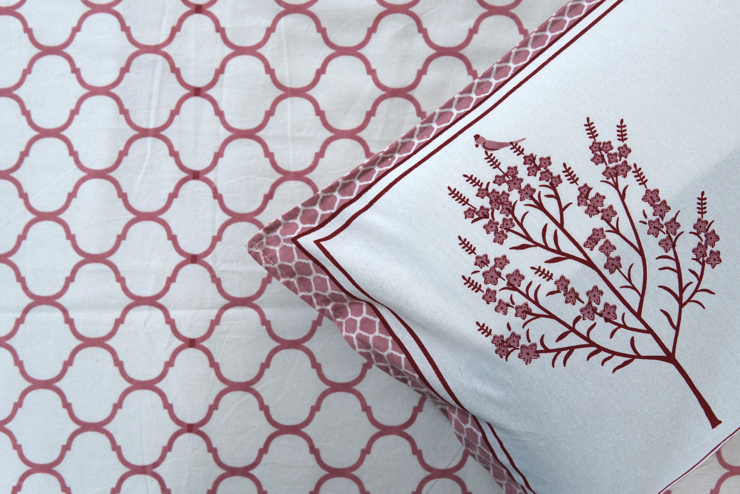 Cherry red jharokha - Pure cotton King / Queen size double bedsheet