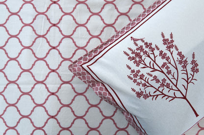 Cherry red jharokha - Pure cotton King / Queen size double bedsheet