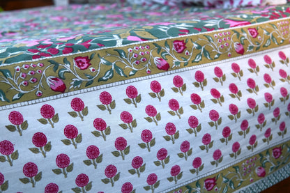 Dense forest with buti border - Pure cotton King / Queen size double bedsheet