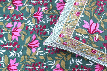 Dense forest with buti border - Pure cotton King / Queen size double bedsheet