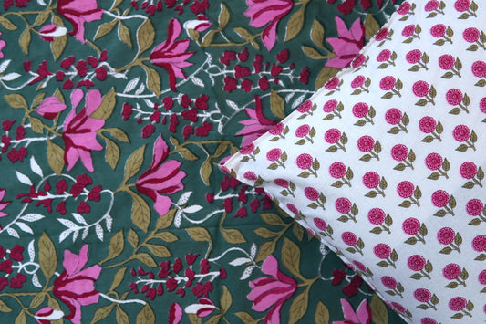Dense forest with buti border - Pure cotton King / Queen size double bedsheet