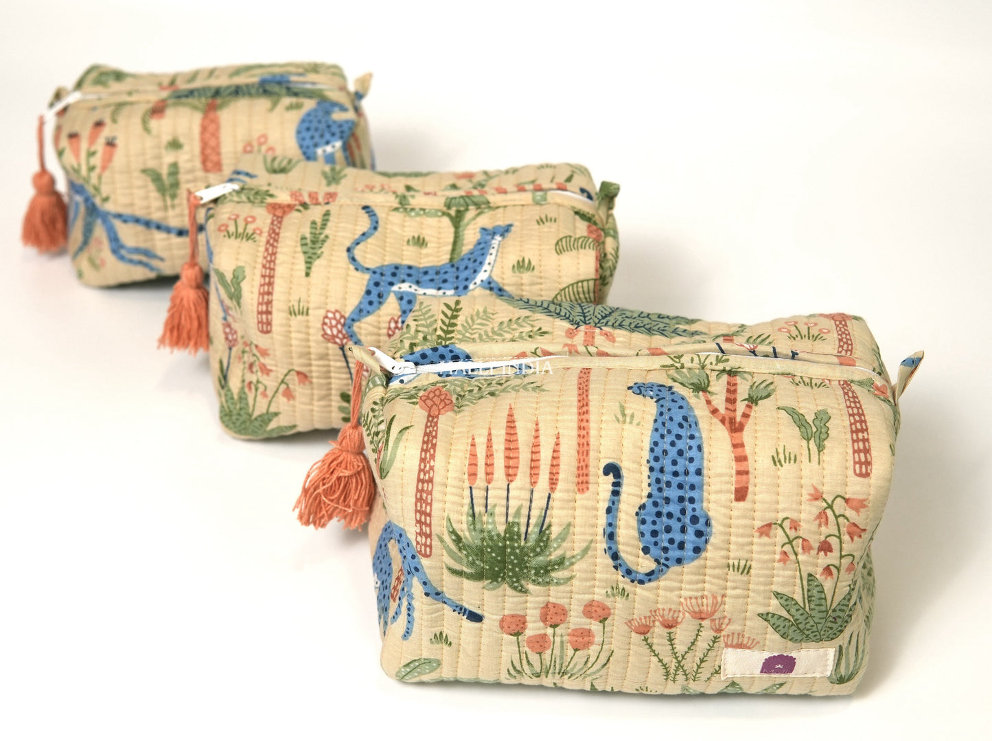 Set of 3 Vanity Pouches - Tropical jungle on beige