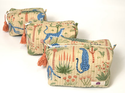 Set of 3 Vanity Pouches - Tropical jungle on beige
