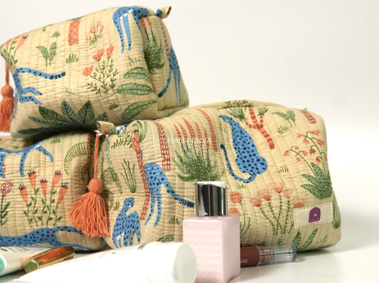 Set of 3 Vanity Pouches - Tropical jungle on beige