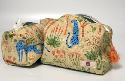 Set of 3 Vanity Pouches - Tropical jungle on beige