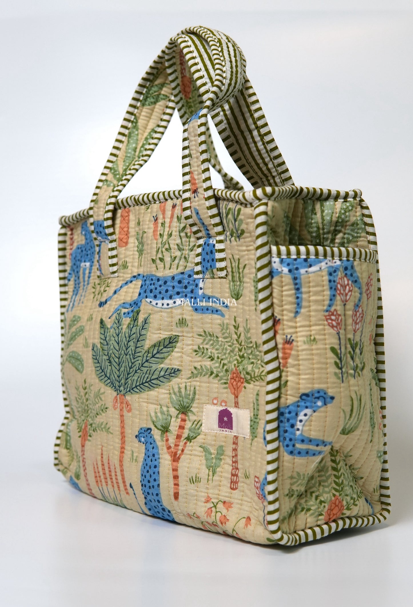 Lunch bag with zipper closure - Tropical jungle on beige