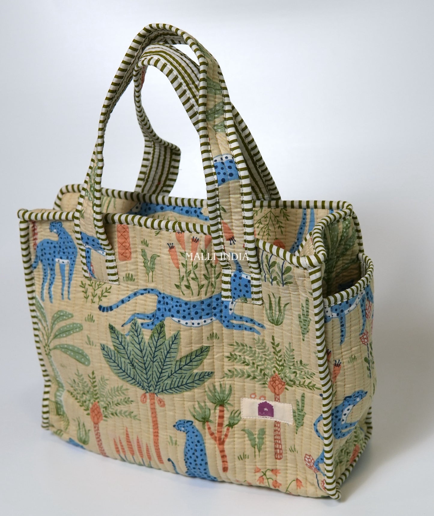 Lunch bag with zipper closure - Tropical jungle on beige