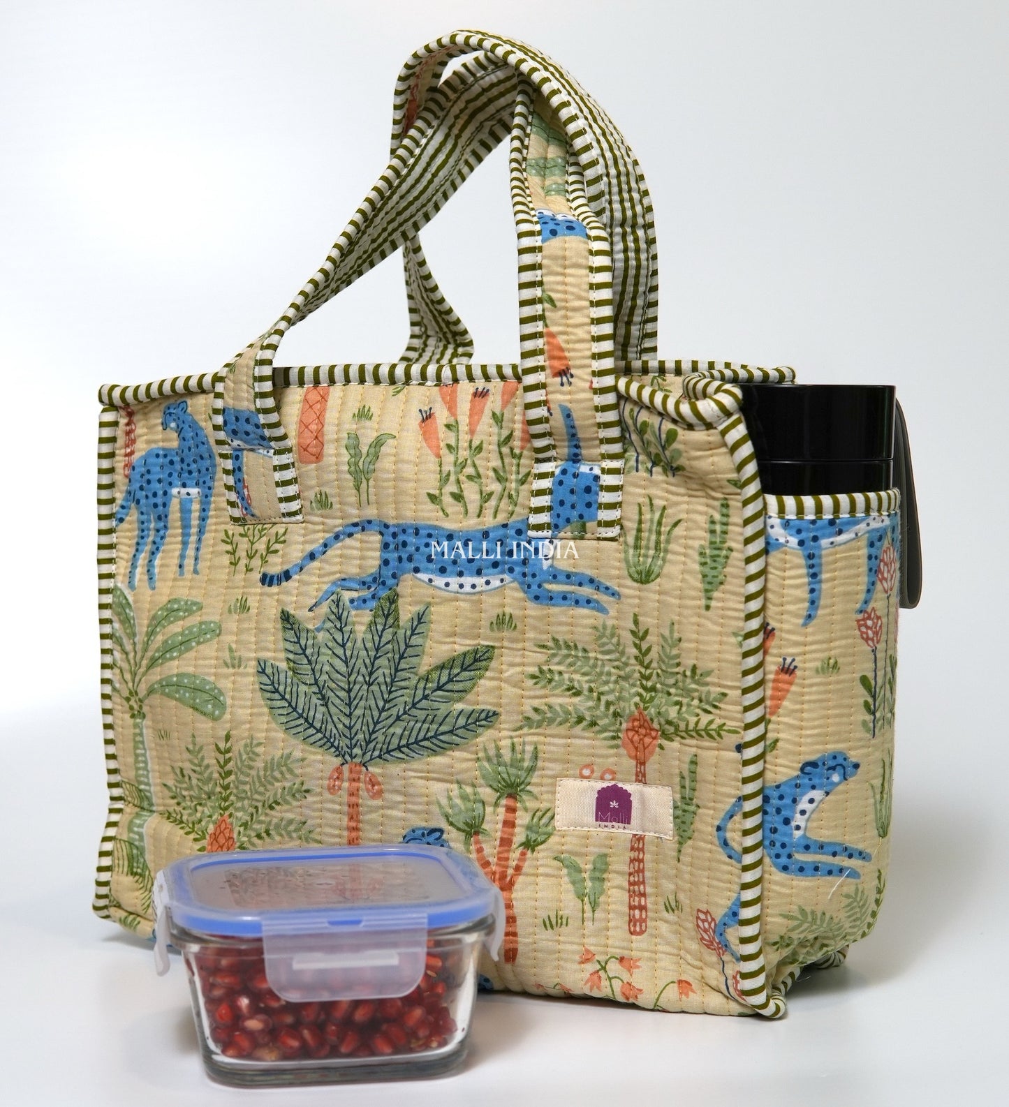 Lunch bag with zipper closure - Tropical jungle on beige
