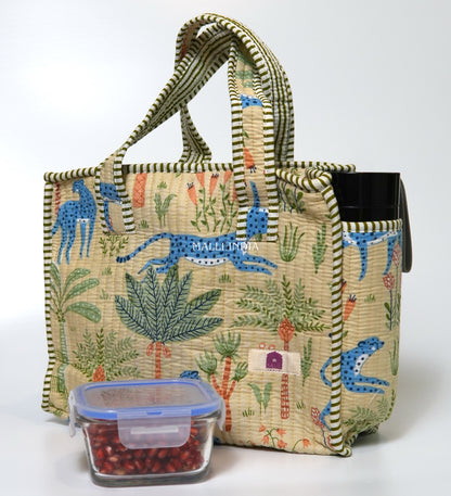 Lunch bag with zipper closure - Tropical jungle on beige