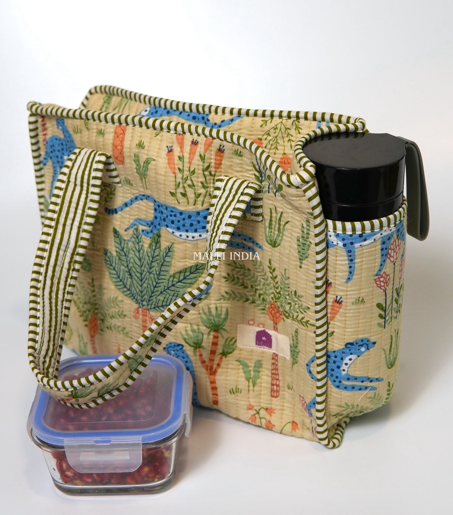 Lunch bag with zipper closure - Tropical jungle on beige