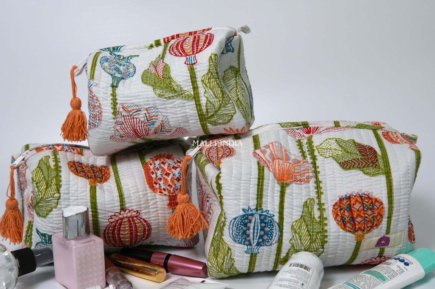 Set of 3 Vanity Pouches - Pomegranate garden